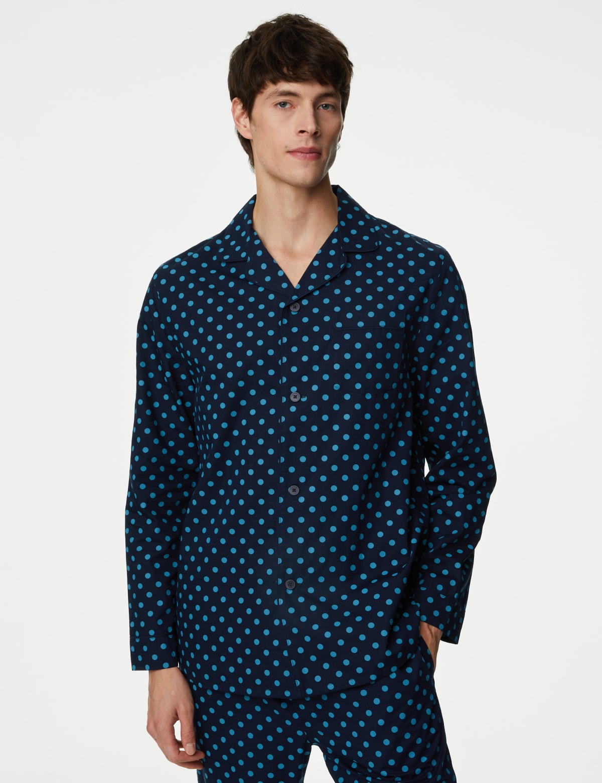 

Marks & Spencer Cotton Rich Polka Dot Pyjama Shirt (MALE, NAVY MIX, S)