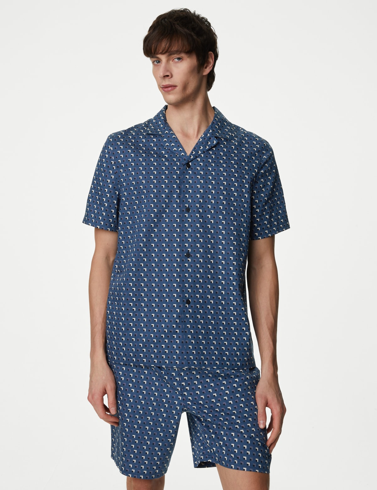 

Marks & Spencer Cotton Rich Geometric Print Pyjama Top (MALE, LIGHT DENIM, M)