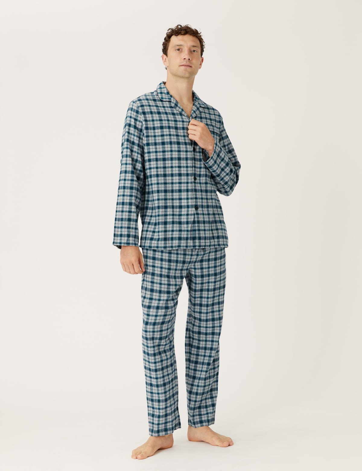 

Marks & Spencer Brushed Cotton Checked Pyjama Set (MALE, GREY MIX, XXL)