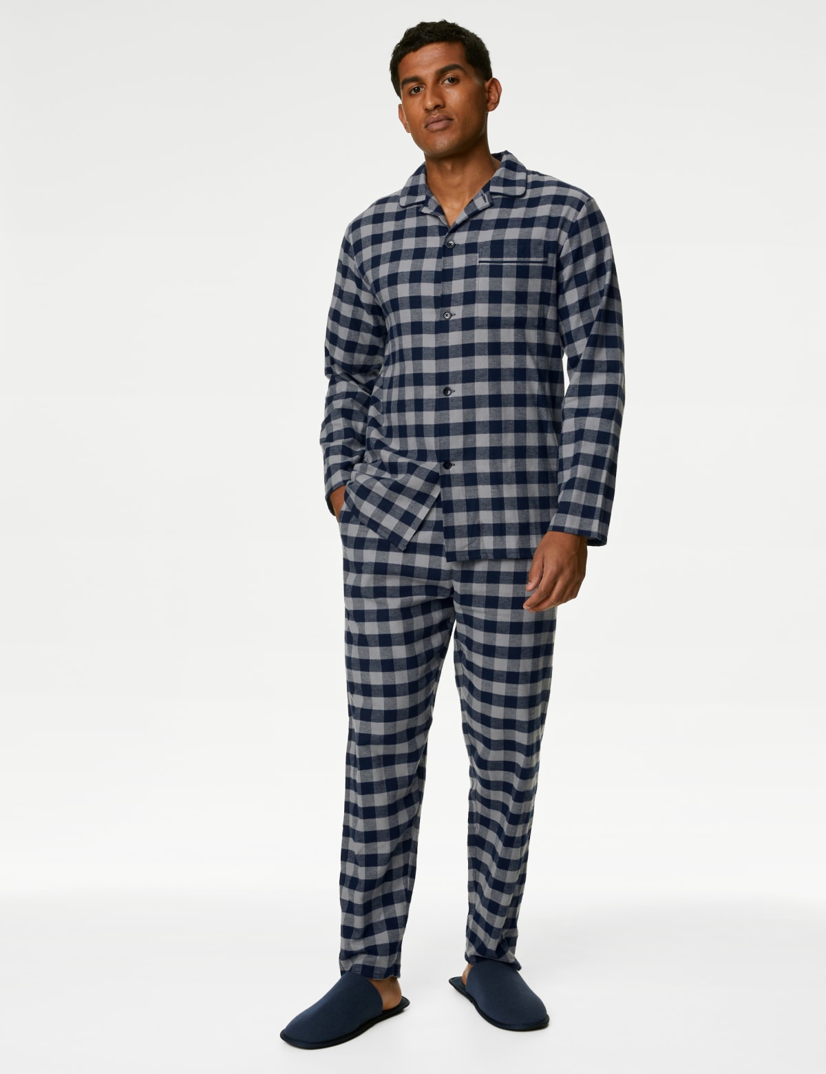 

Marks & Spencer Brushed Cotton Checked Pyjama Set (MALE, GREY MIX, M)