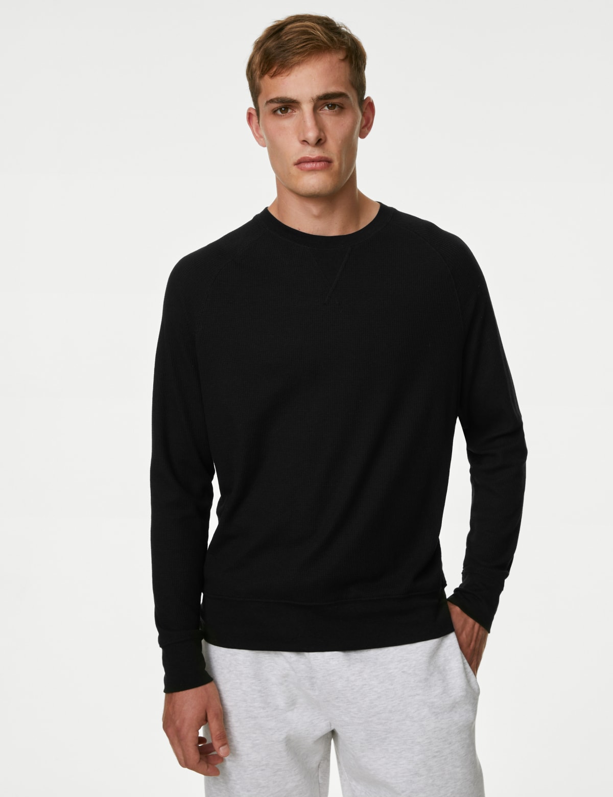 

Marks & Spencer Cotton Blend Waffle Loungewear Top (MALE, BLACK, S)