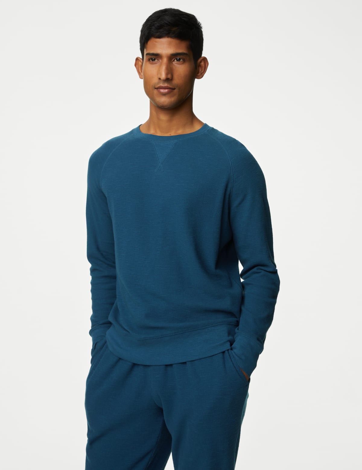 

Marks & Spencer Pure Cotton Waffle Loungewear Sweatshirt (MALE, LIGHT DENIM, XL)