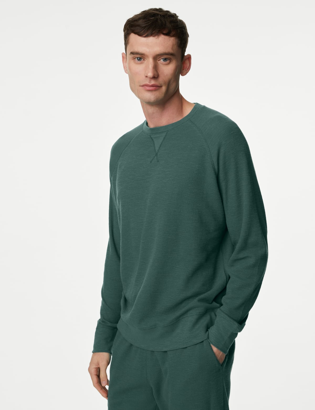 

Marks & Spencer Pure Cotton Waffle Loungewear Sweatshirt (MALE, SMOKEY GREEN, M)