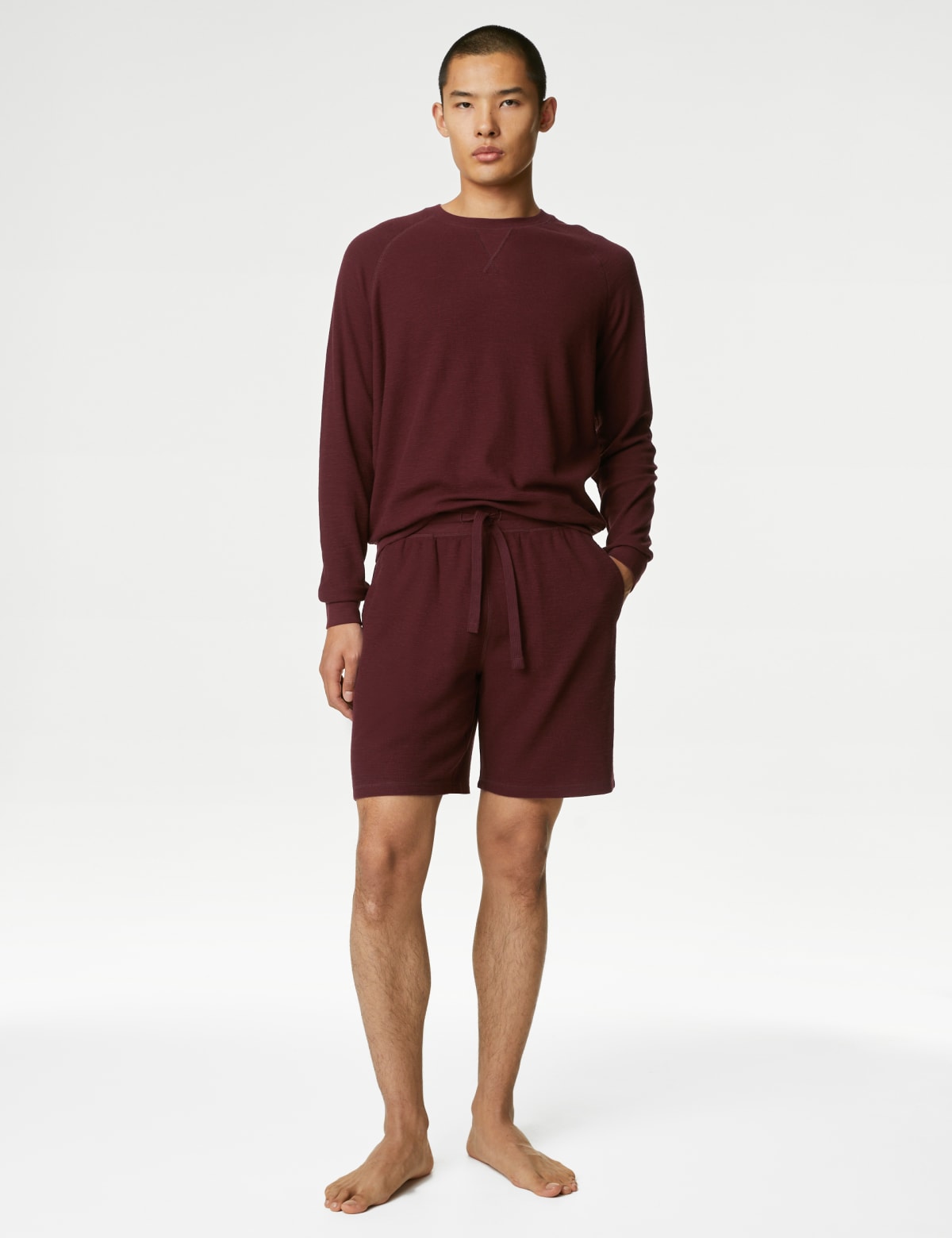 

Marks & Spencer Pure Cotton Waffle Loungewear Shorts (MALE, BURGUNDY, XXL)