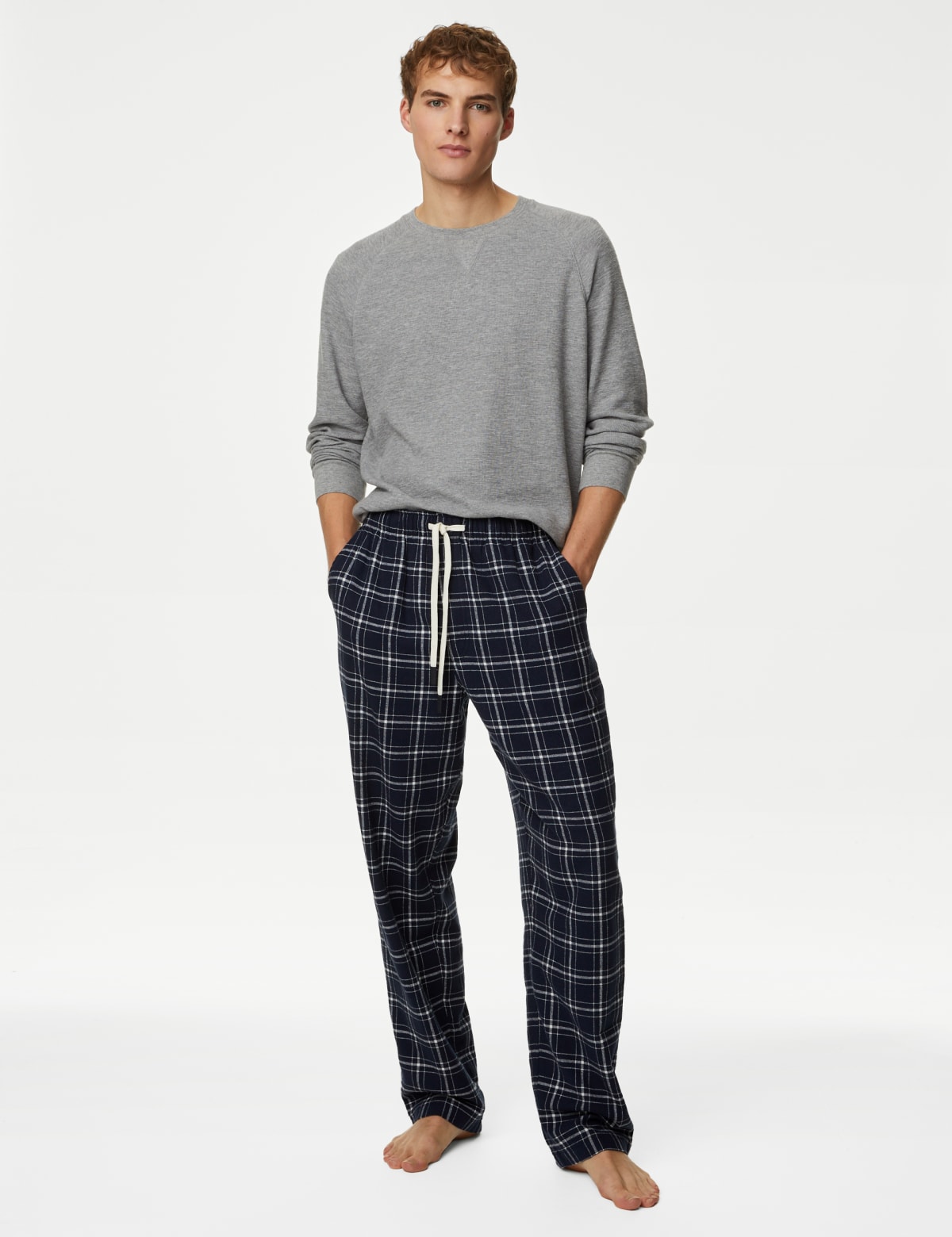 

Marks & Spencer Brushed Cotton Checked Loungewear Bottoms (MALE, NAVY MIX, XL)