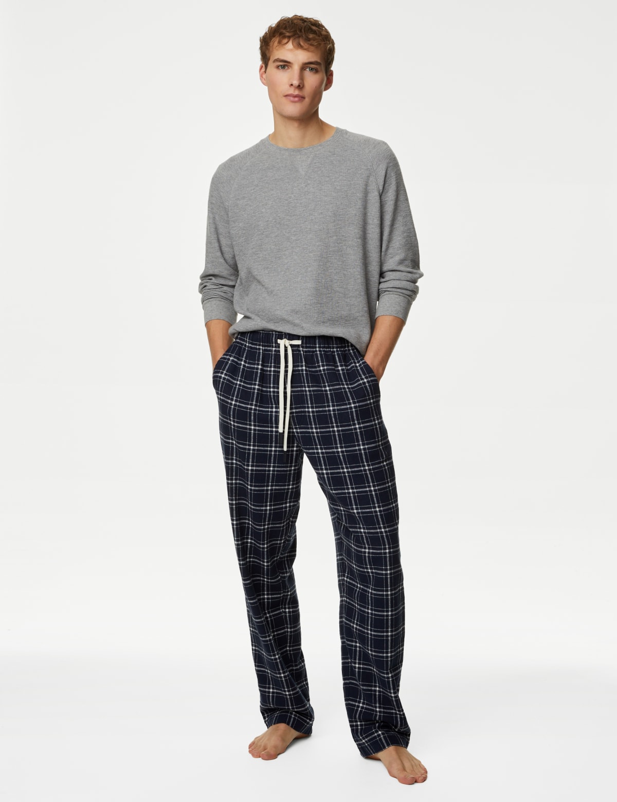 

Marks & Spencer Brushed Cotton Checked Loungewear Bottoms (MALE, NAVY MIX, L)