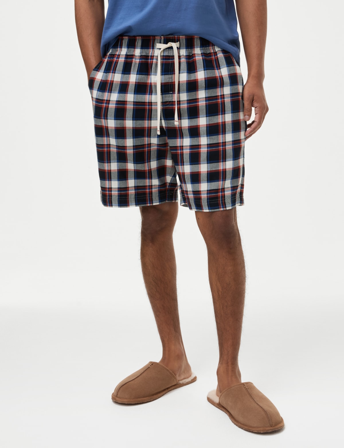 

Marks & Spencer Pure Cotton Checked Loungewear Shorts (MALE, NAVY MIX, XL)