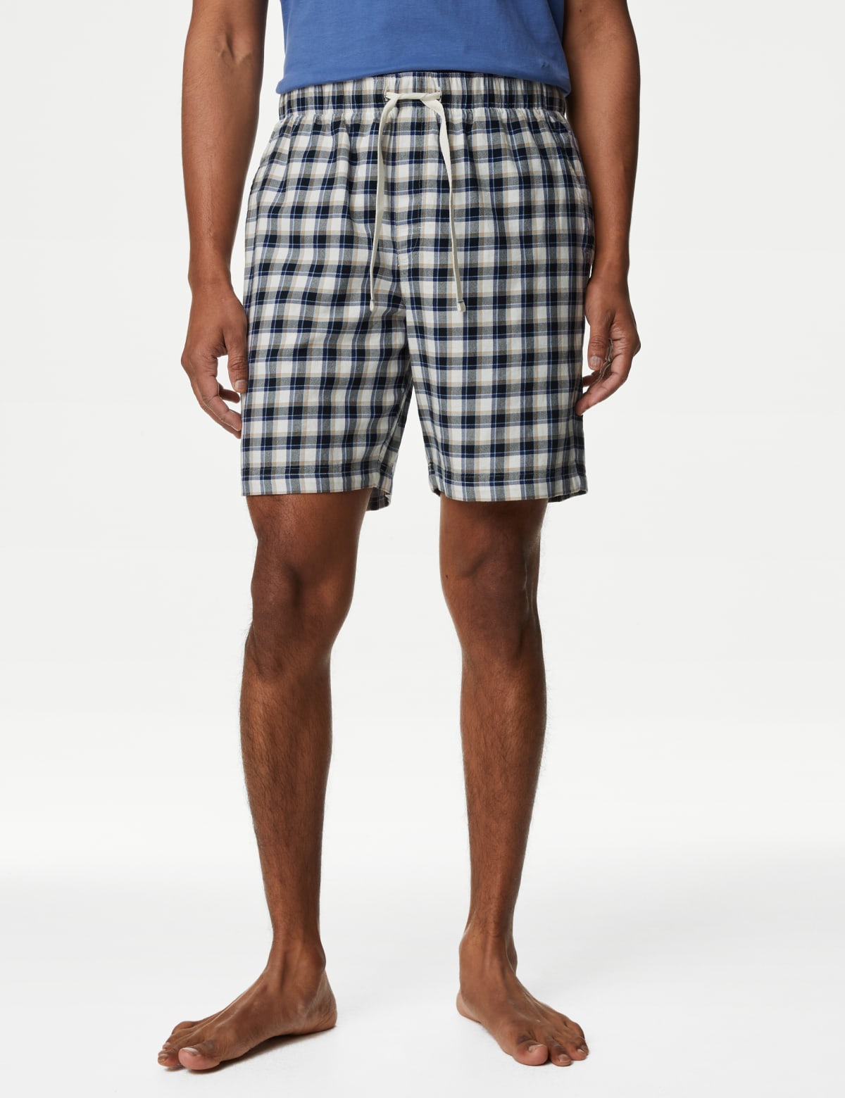 

Marks & Spencer Pure Cotton Checked Loungewear Shorts (MALE, IVORY MIX, XL)