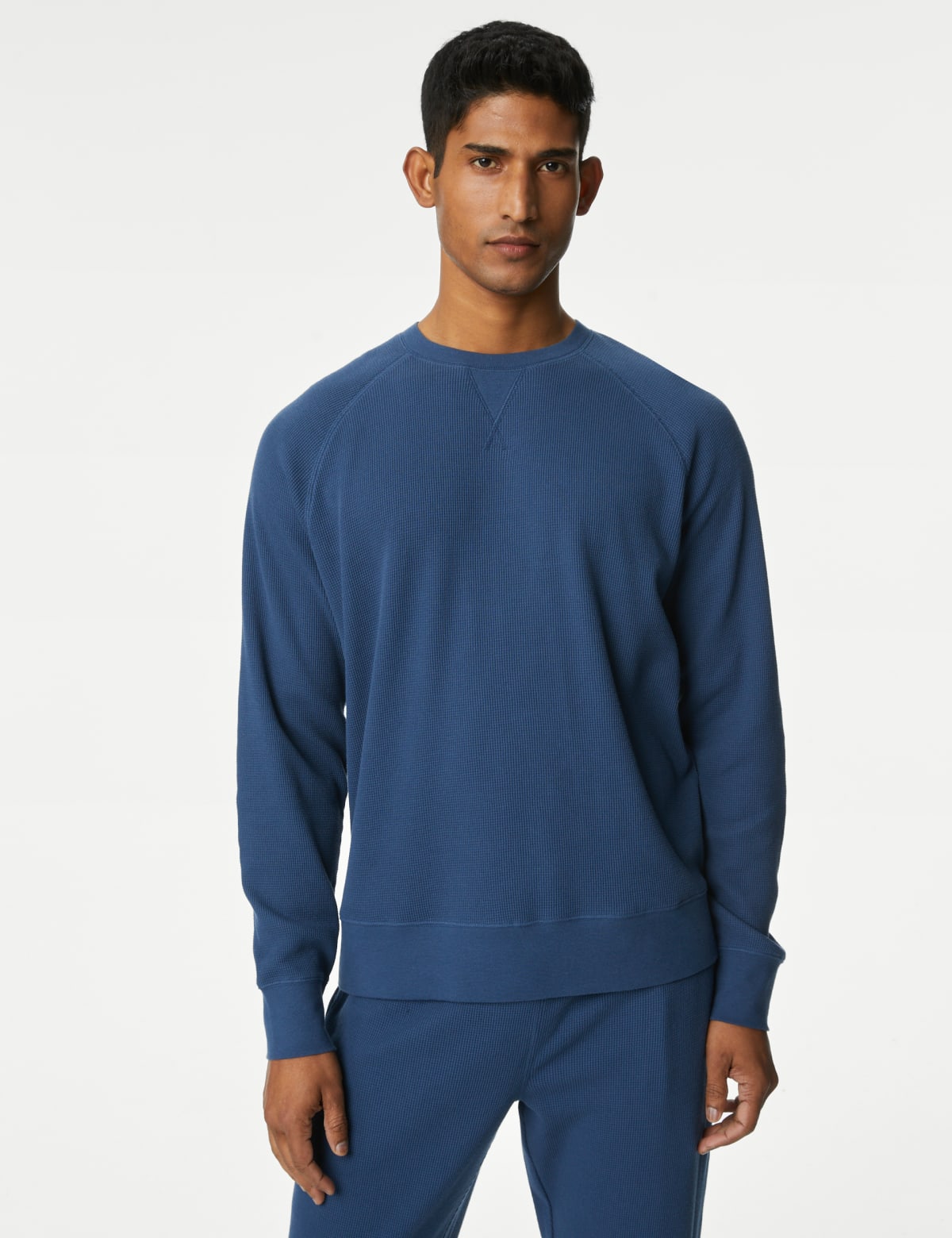 

Marks & Spencer Pure Cotton Waffle Loungewear Sweatshirt (MALE, LIGHT DENIM, S)