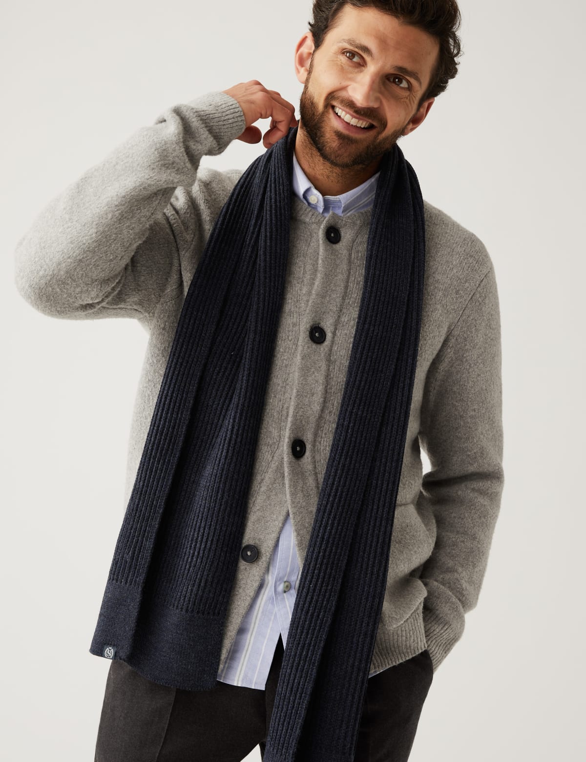 

Marks & Spencer Knitted Textured Scarf (MALE, NAVY MIX)