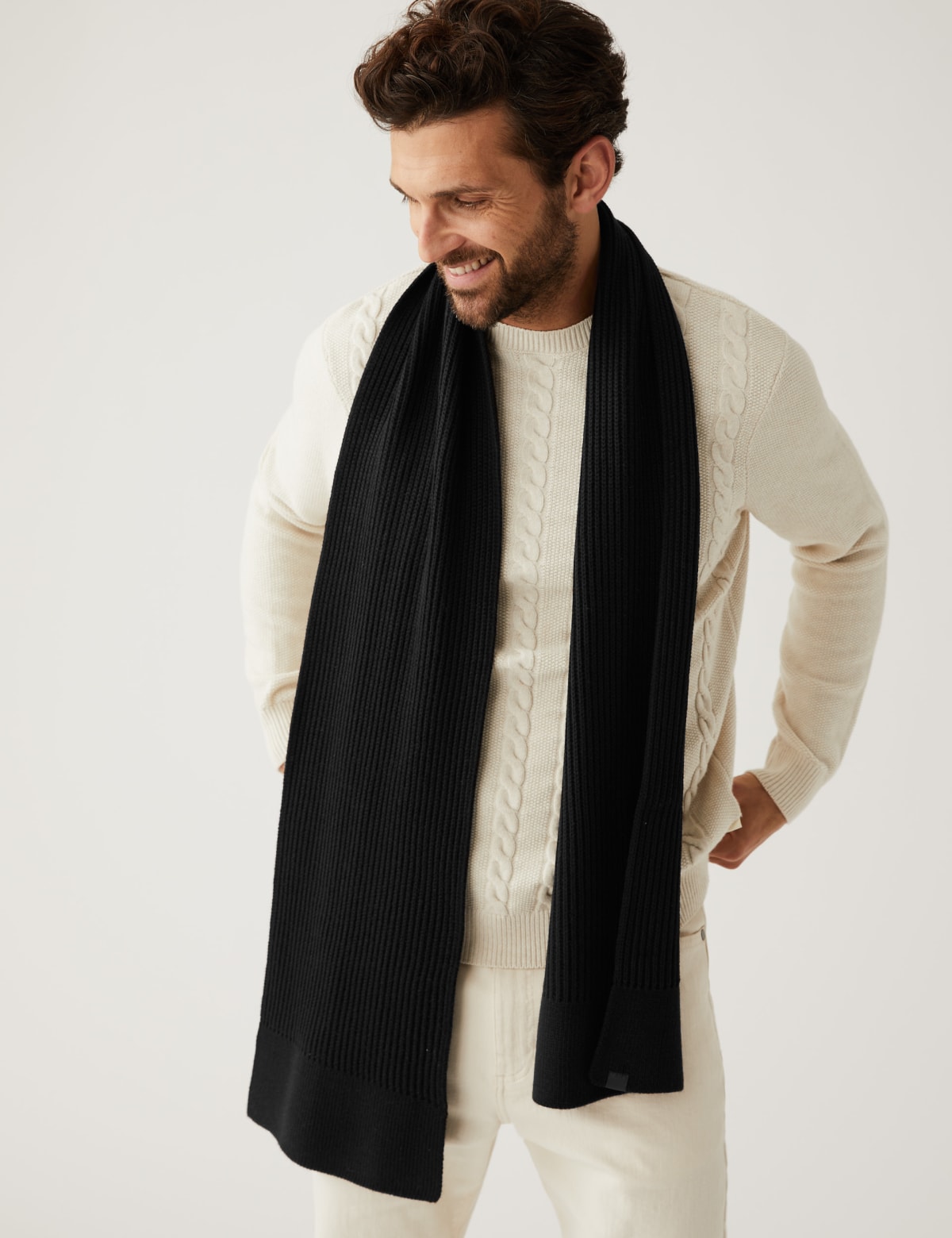 

Marks & Spencer Knitted Textured Scarf (MALE, BLACK)