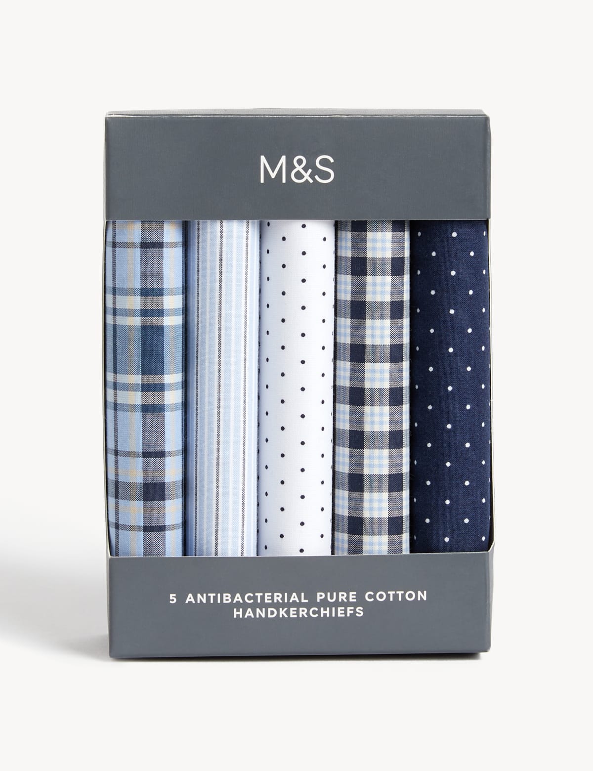 

Marks & Spencer 5pk Antibacterial Pure Cotton Handkerchiefs (MALE, BLUE MIX)