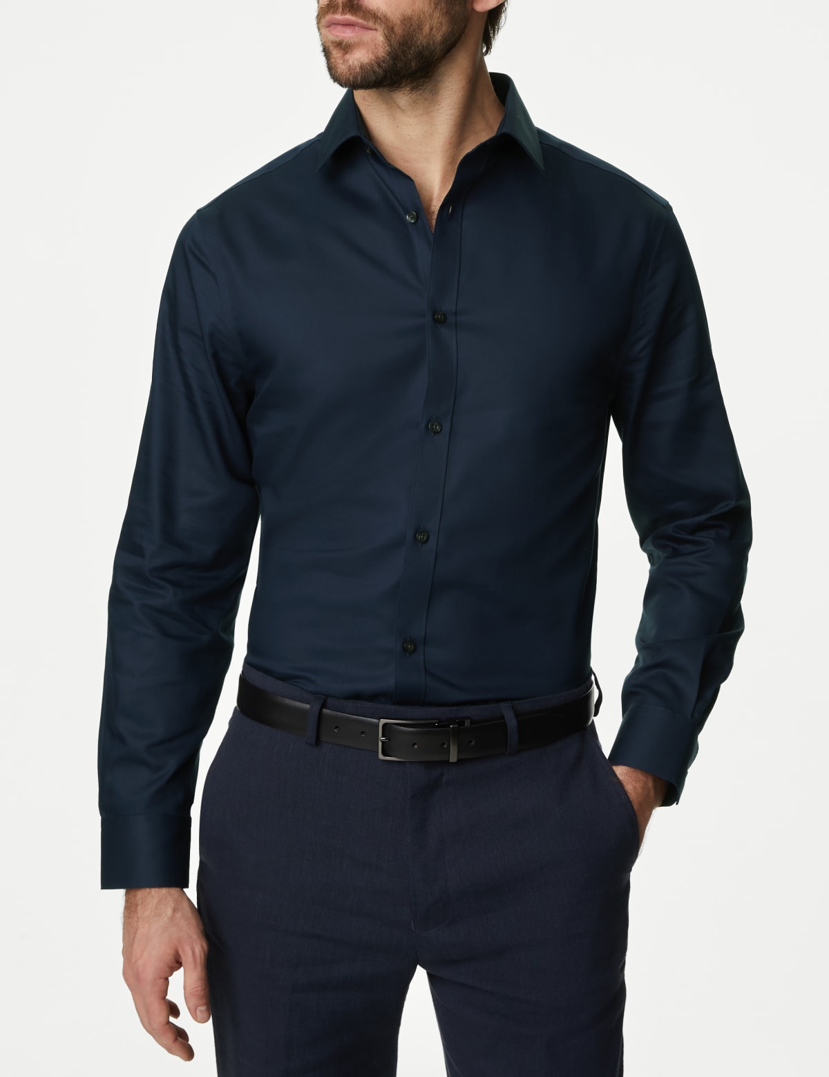 

Marks & Spencer Slim Fit Non Iron Pure Cotton Twill Shirt (MALE, NAVY, 16.5)