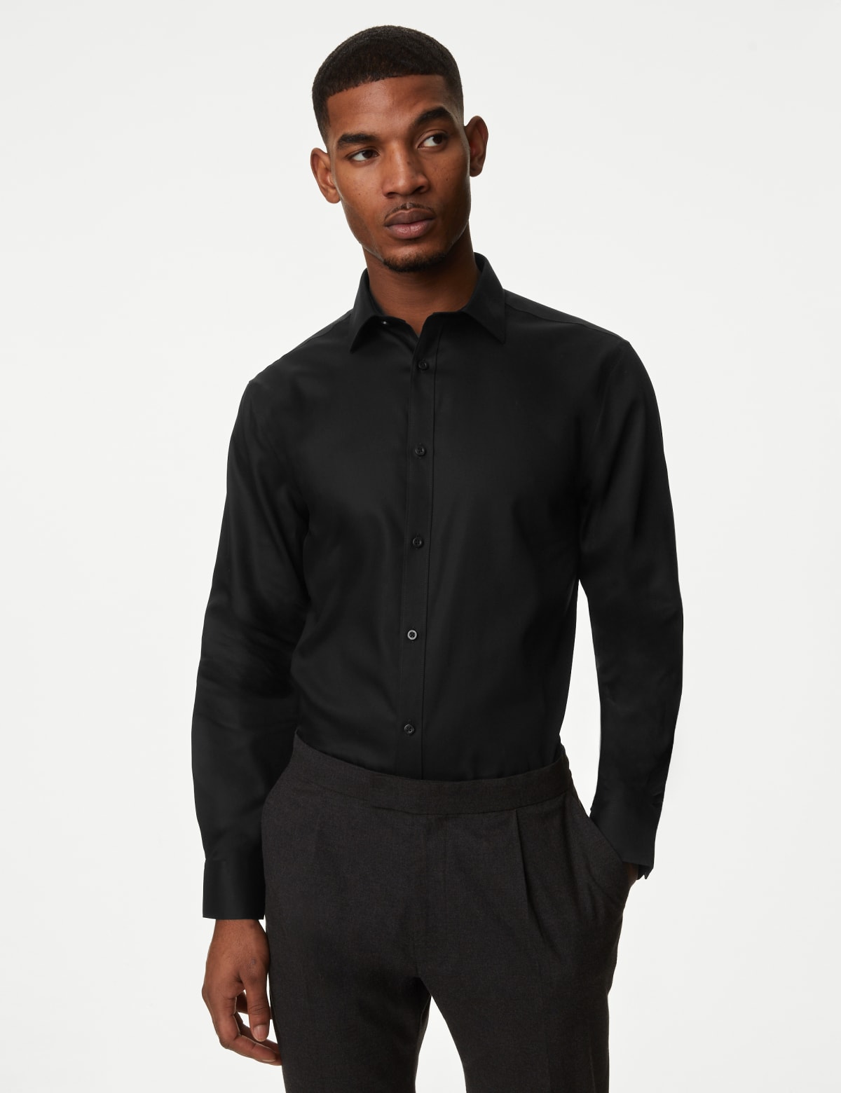 

Marks & Spencer Regular Fit Non Iron Pure Cotton Twill Shirt (MALE, BLACK, 15)