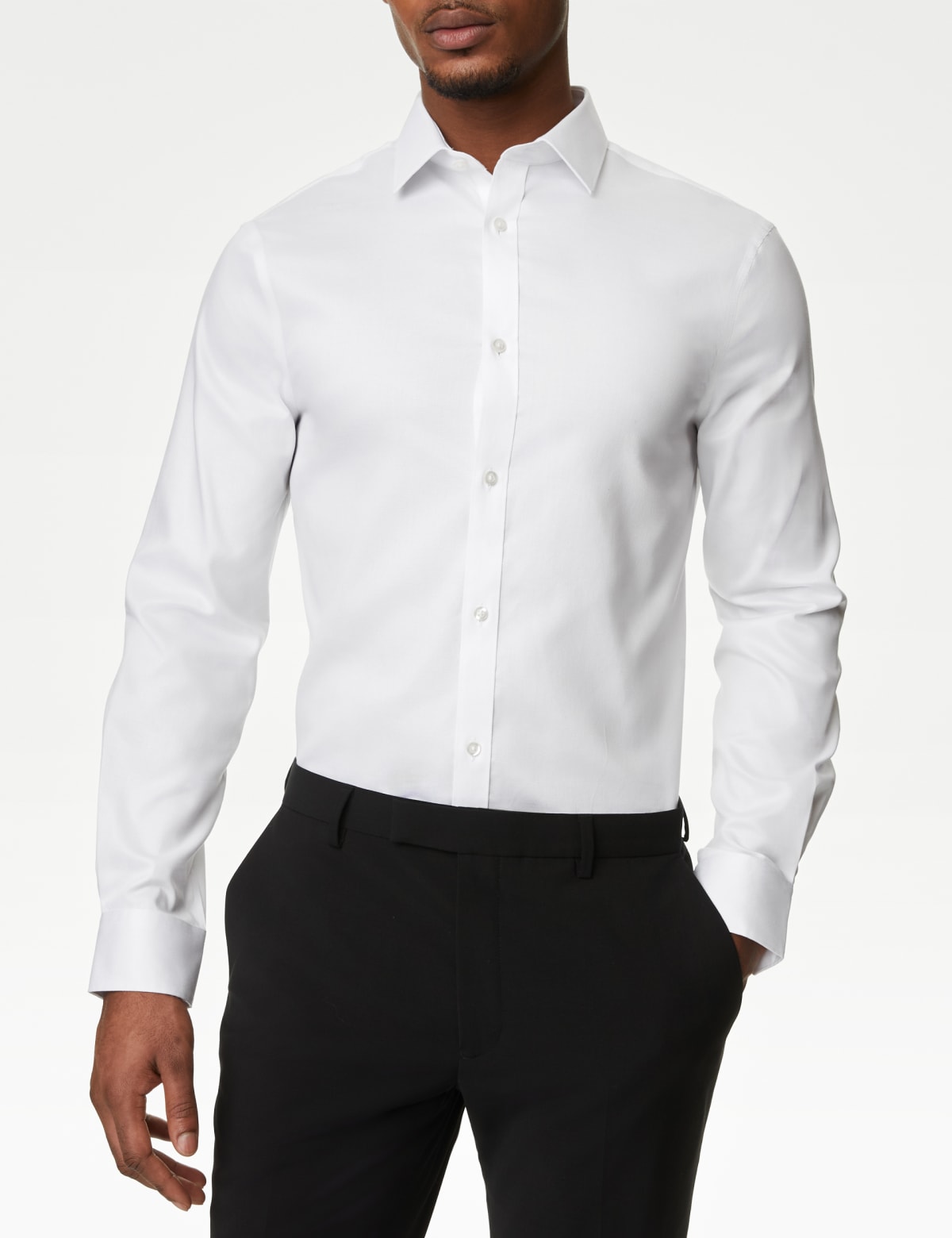 

Marks & Spencer Slim Fit Non Iron Pure Cotton Textured Shirt (MALE, WHITE, 17)