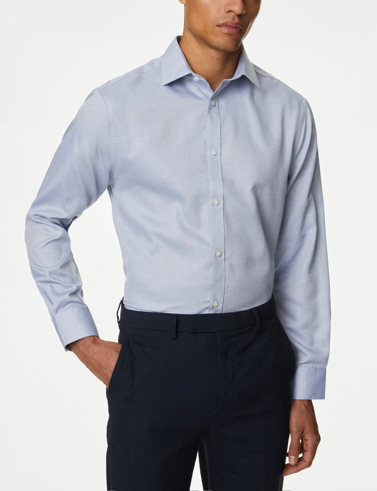 

Marks & Spencer Regular Fit Pure Cotton Textured Shirt (MALE, NAVY MIX, 16.5)
