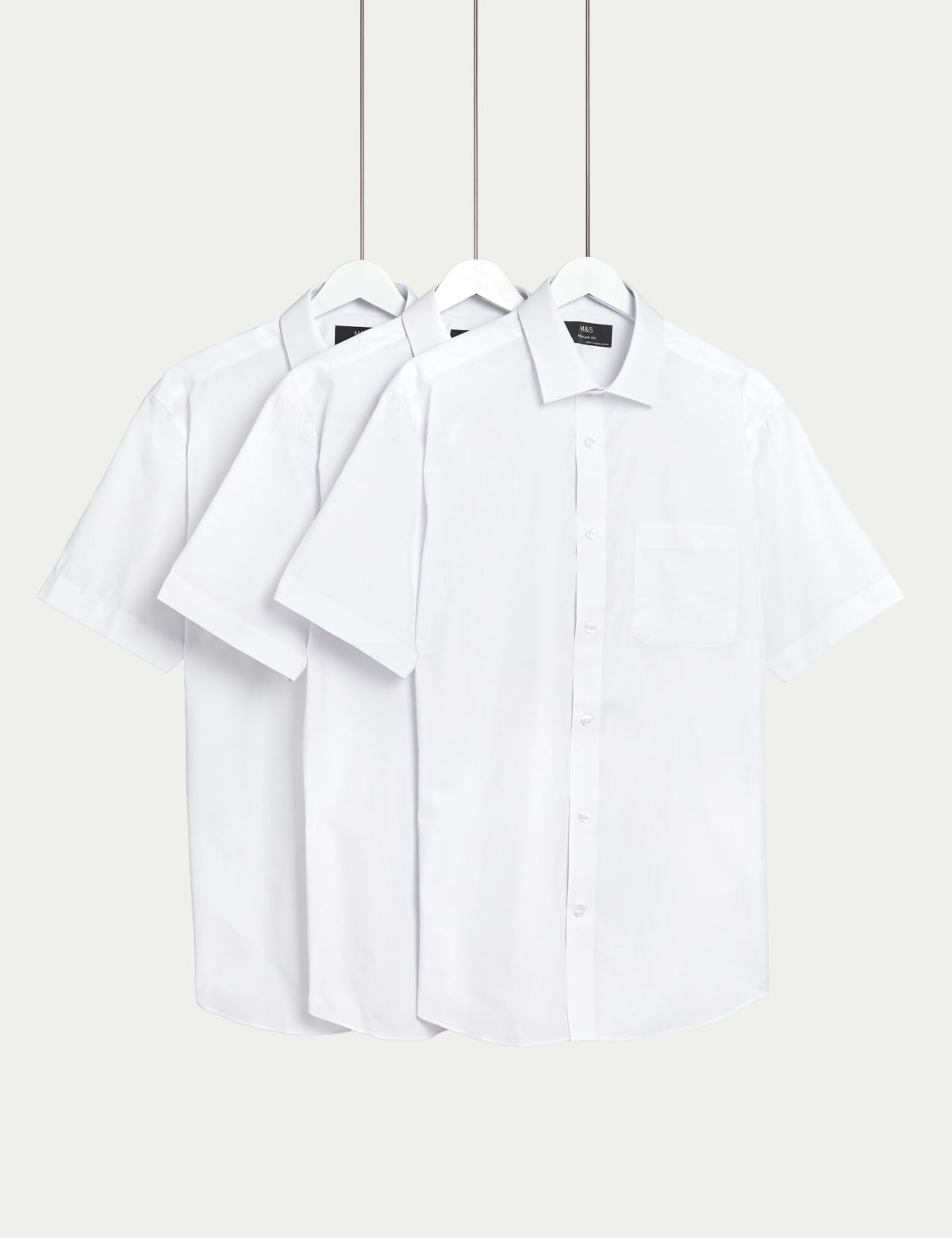 

Marks & Spencer 3pk Regular Fit Easy Iron Short Sleeve Shirts (MALE, WHITE, 15)
