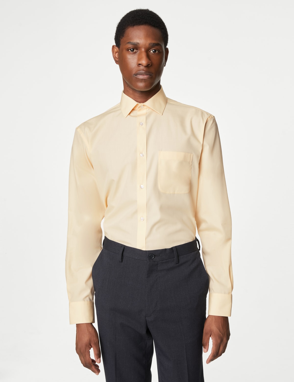 

Marks & Spencer Regular Fit Easy Iron Cotton Blend Shirt (MALE, SOFT YELLOW, 16)