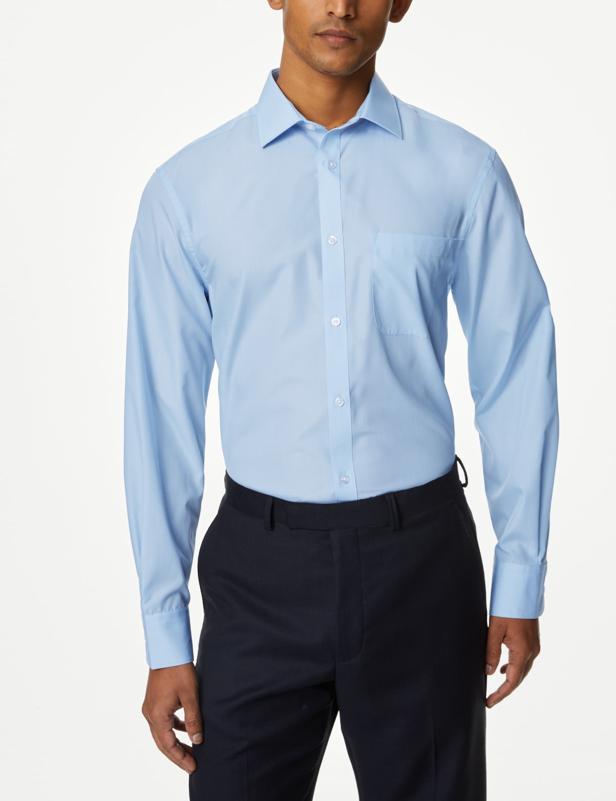 

Marks & Spencer Regular Fit Easy Iron Cotton Blend Shirt (MALE, POWDER BLUE, 18)