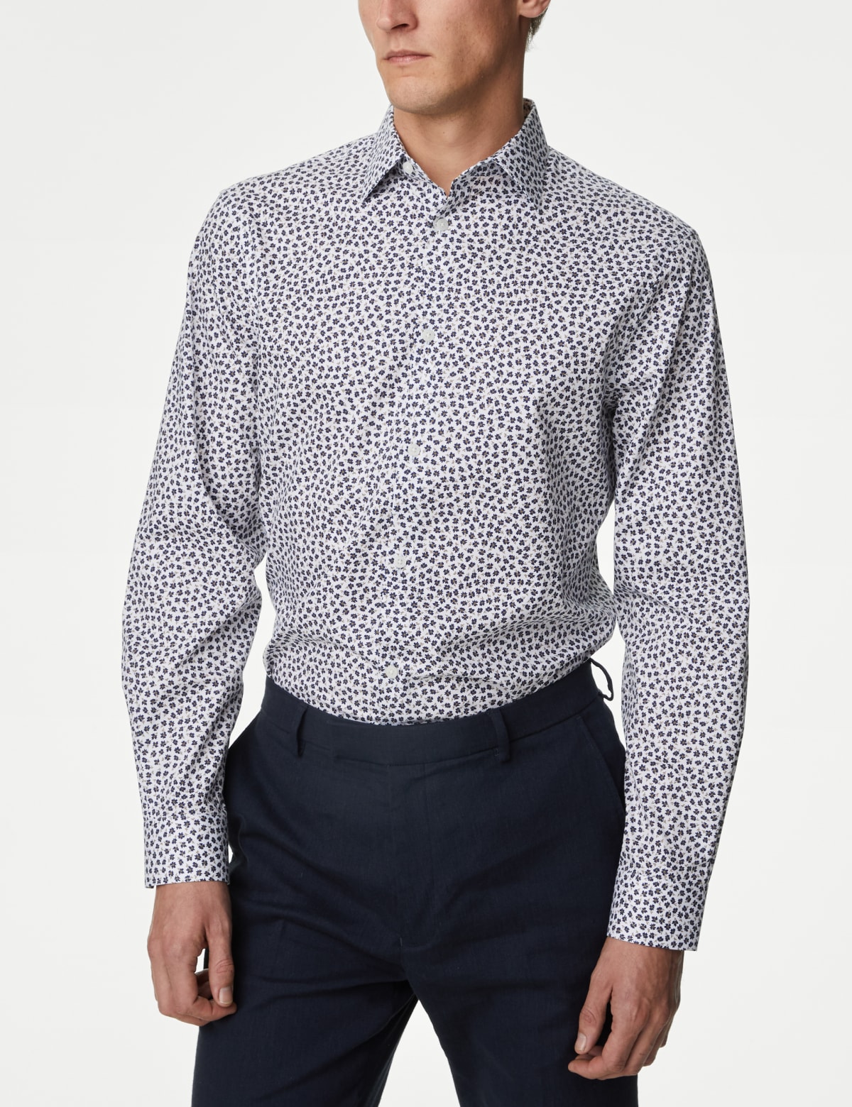 

Marks & Spencer Regular Fit Easy Iron Pure Cotton Print Shirt (MALE, WHITE MIX, L)