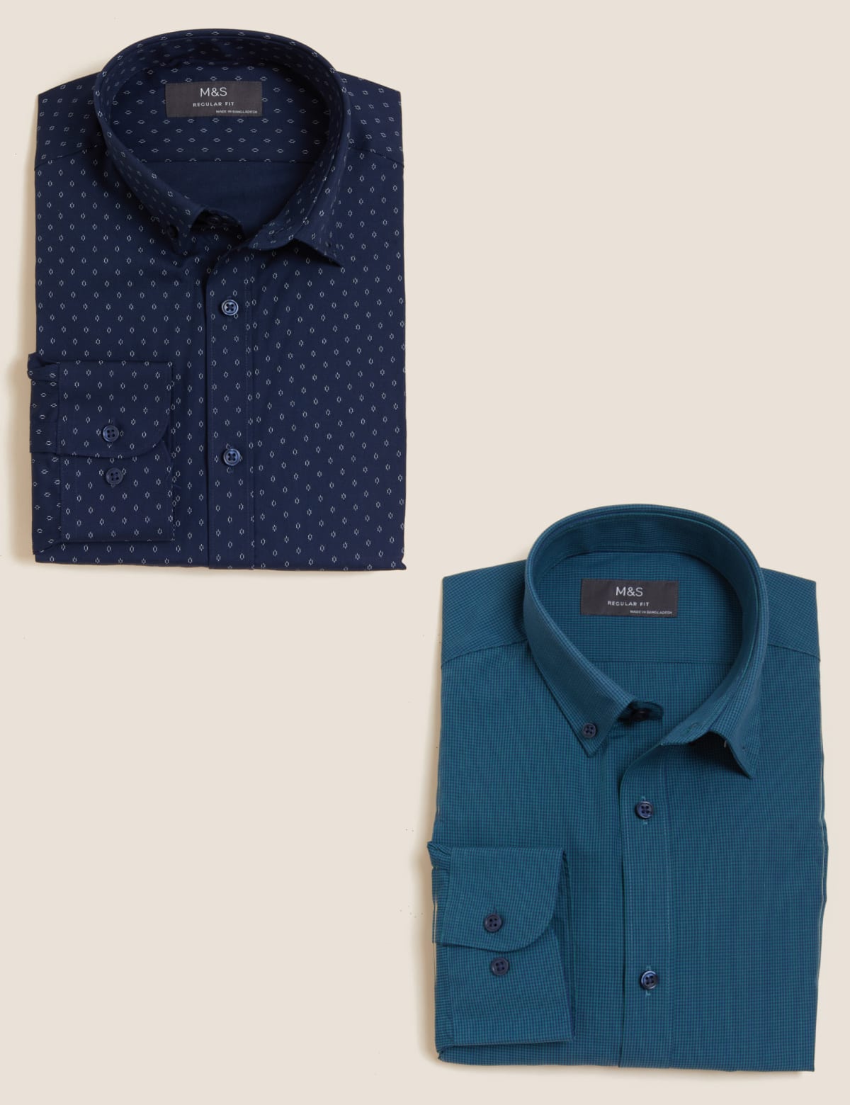 

Marks & Spencer 2pk Regular Fit Cotton Blend Long Sleeve Shirts (MALE, DARK GREEN MIX, 17.5)