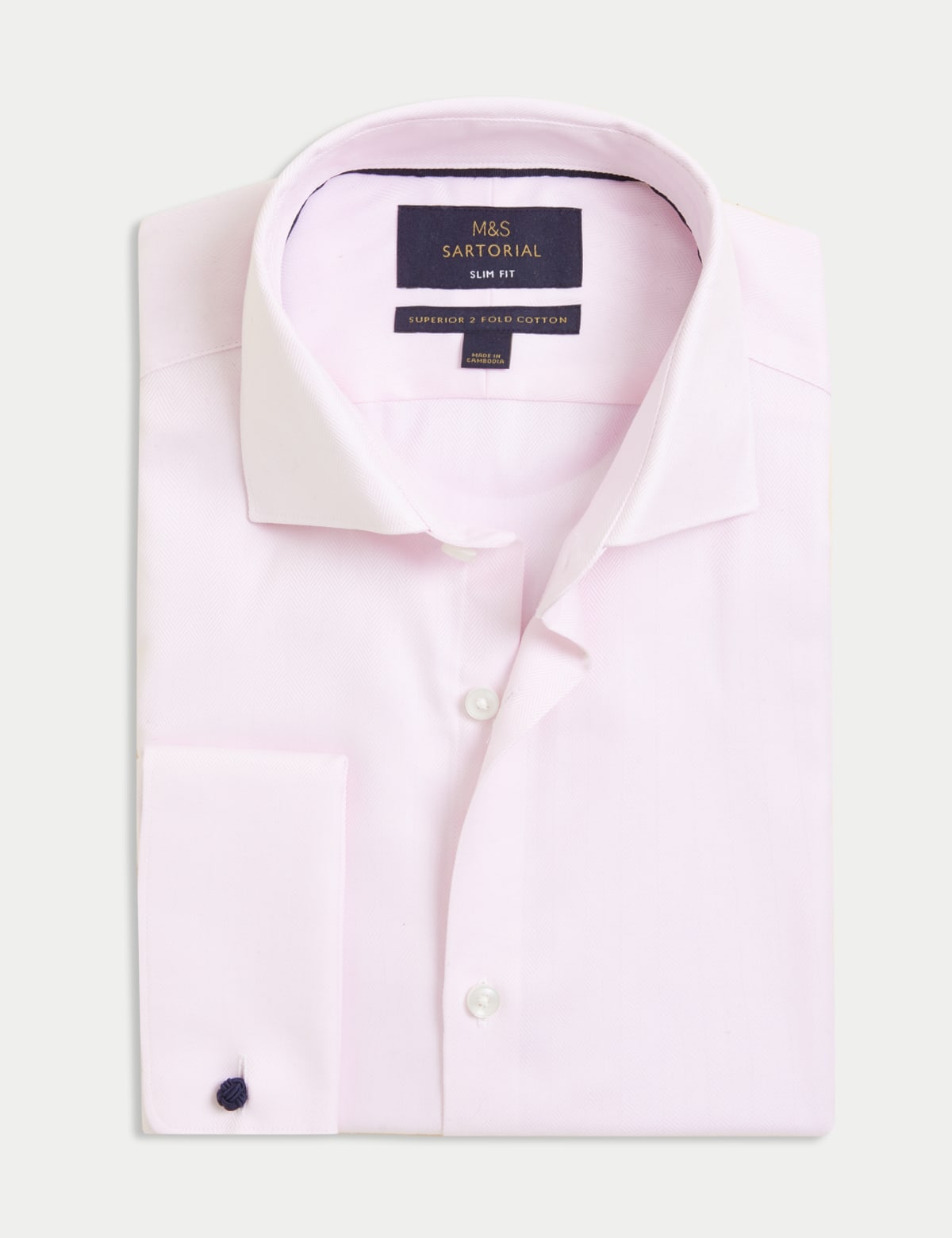

Marks & Spencer Slim Fit Double Cuff Herringbone Shirt (MALE, PALE PINK, 16.5)