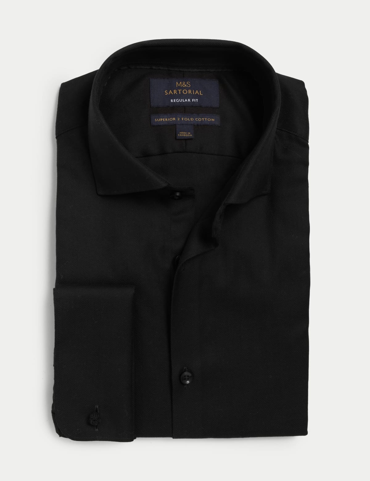 

Marks & Spencer Regular Fit Pure Cotton Double Cuff Herringbone Shirt (MALE, BLACK, 15)