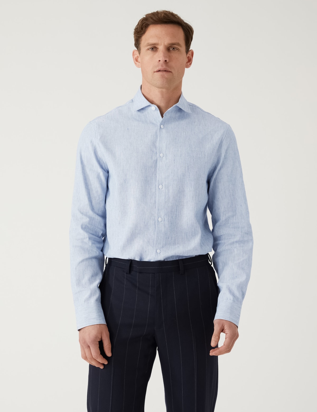 

Marks & Spencer Tailored Fit Italian Linen Miracle™ Shirt (MALE, BLUE MIX, L)