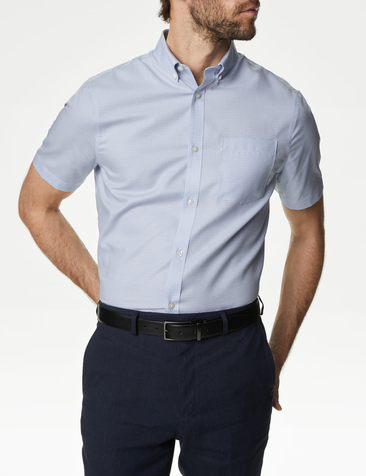 

Marks & Spencer Regular Fit Non Iron Pure Cotton Gingham Shirt (MALE, BLUE, 16.5)