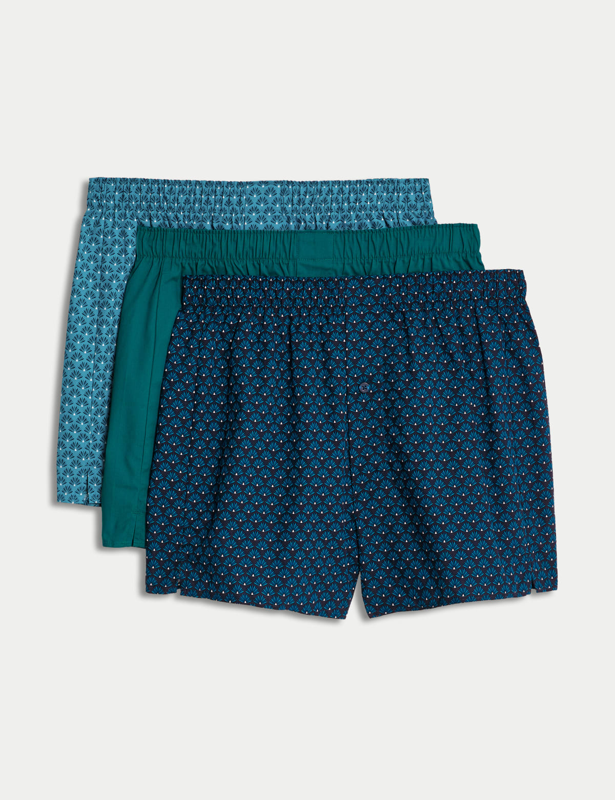 

Marks & Spencer 3pk Pure Cotton Fan Print Woven Boxers (MALE, MEDIUM TURQUOISE, M)