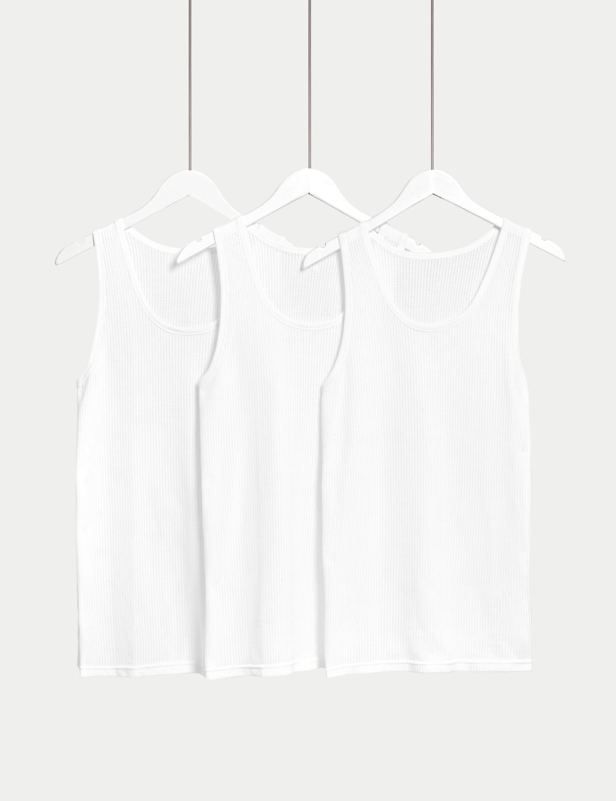 

Marks & Spencer 3pk Pure Cotton Classic Sleeveless Mesh Vests (MALE, WHITE, L)