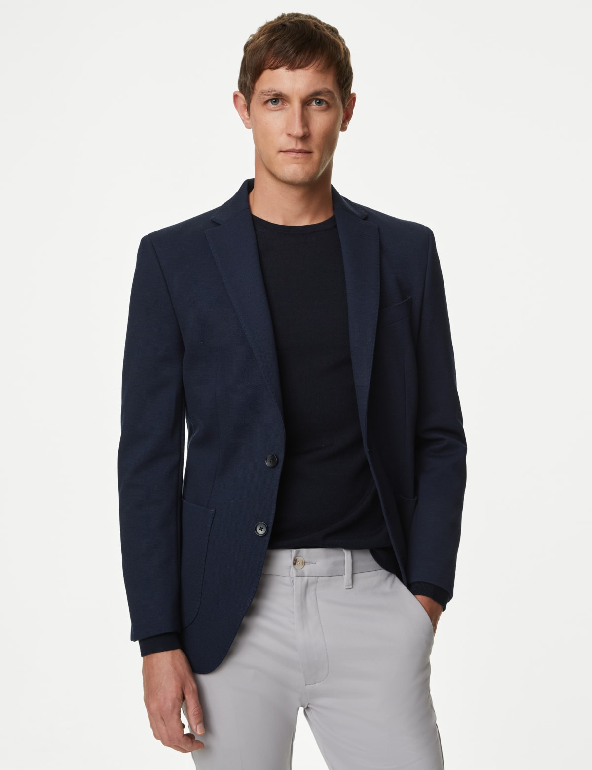 

Marks & Spencer Textured Jersey Jacket with Stretch (UNISEX, NAVY, 44-REG)