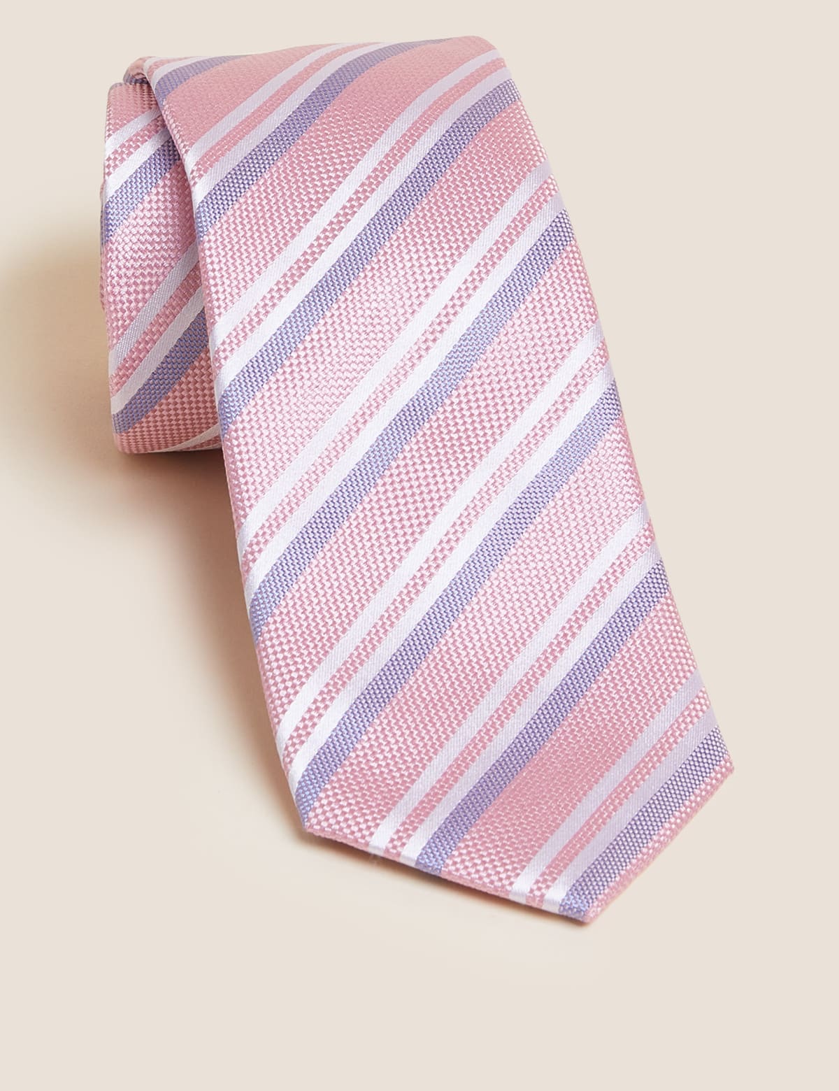 

Marks & Spencer Striped Pure Silk Tie (MALE, PINK MIX)