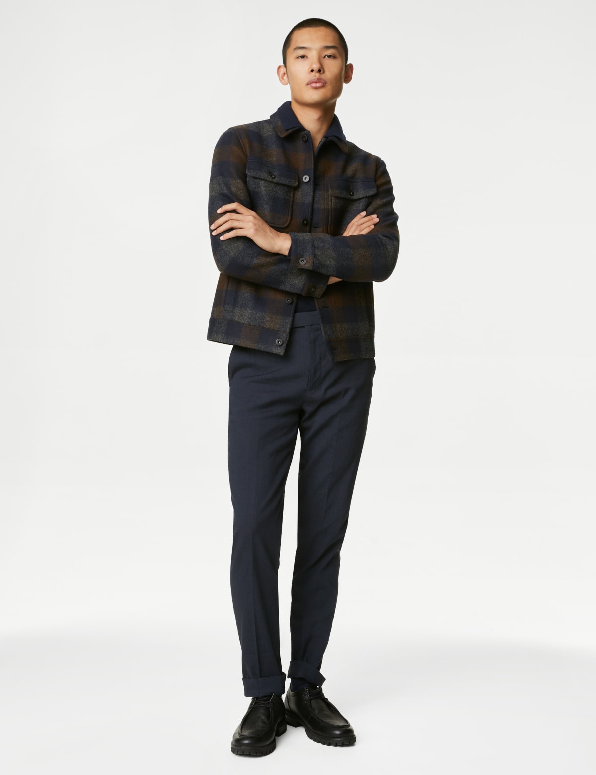

Marks & Spencer Checked Button-through Jacket (MALE, NAVY MIX, L)