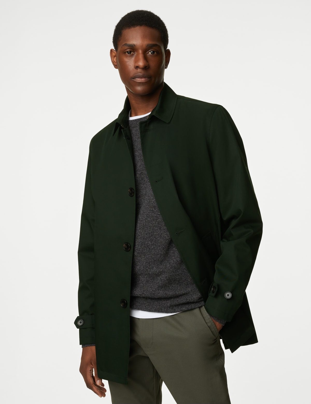 

Marks & Spencer Cotton Blend Mac with Stormwear™ (MALE, BOTTLE GREEN, S-REG)