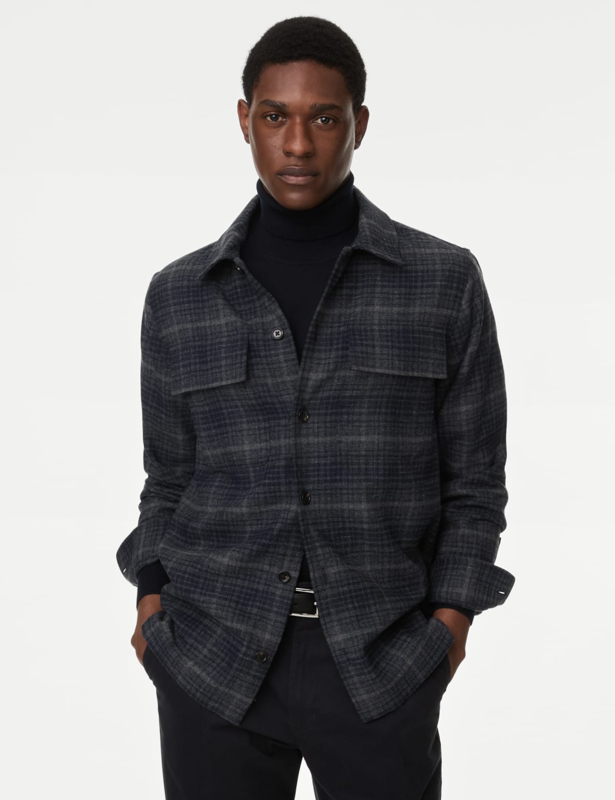 

Marks & Spencer Textured Check Overshirt (MALE, BLUE MIX, L-REG)