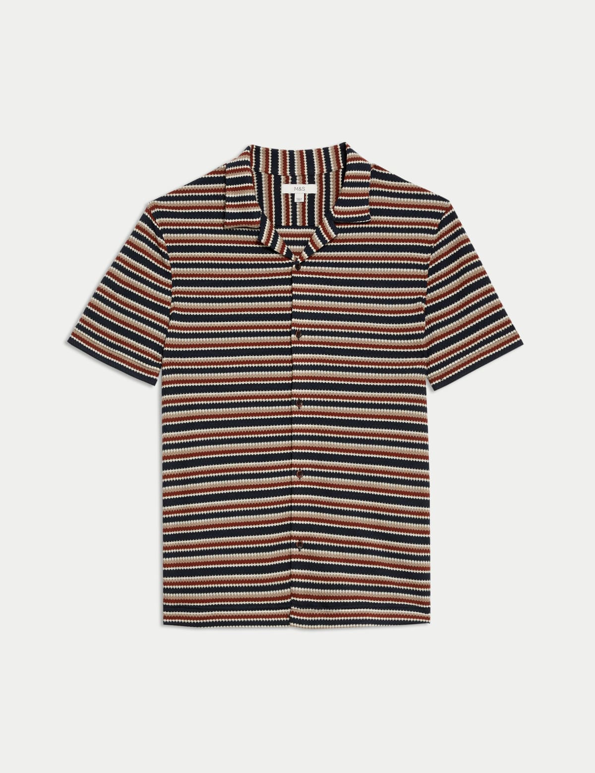 

Marks & Spencer Easy Iron Striped Cuban Collar Shirt (MALE, NAVY MIX, L-REG)