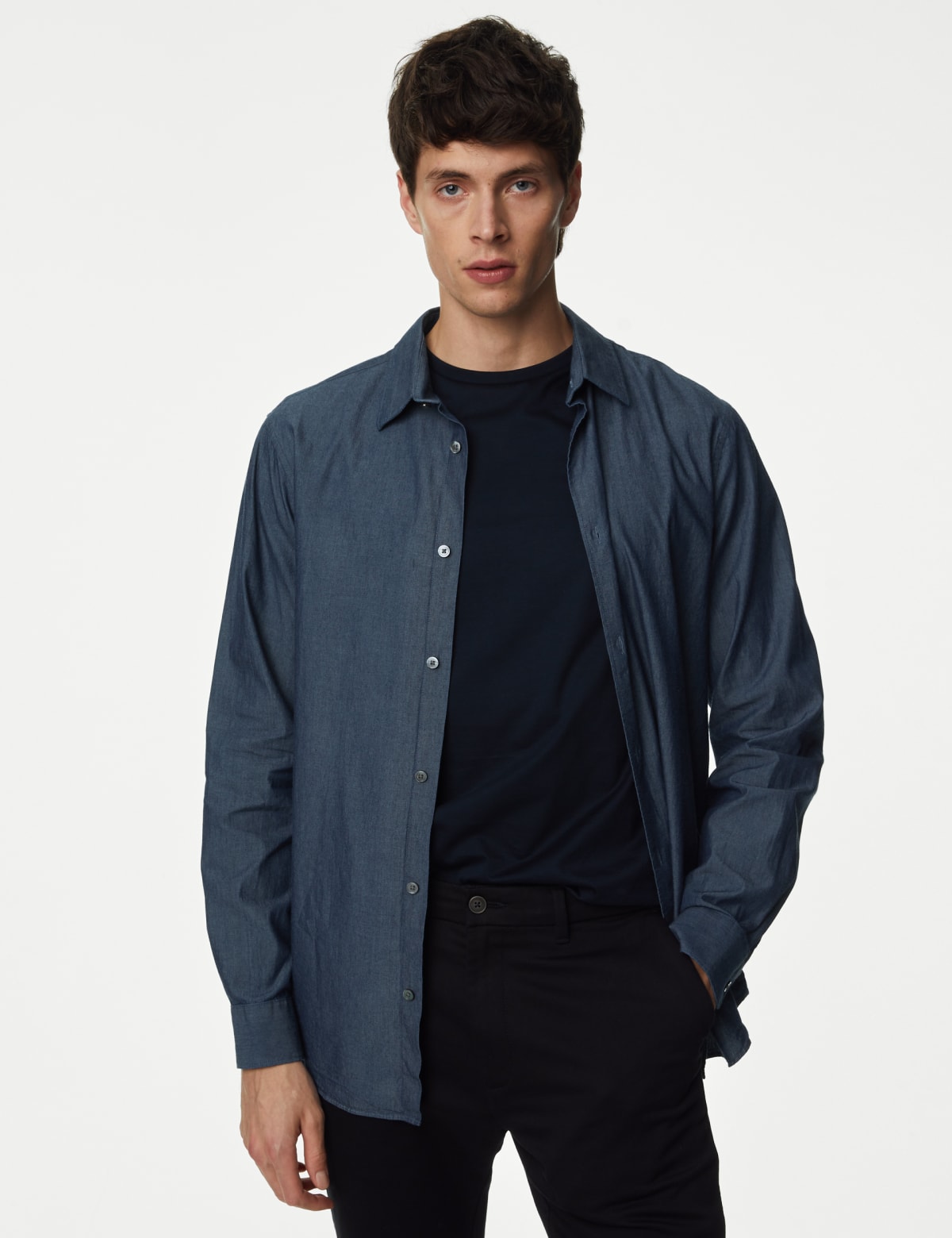 

Marks & Spencer Denim Shirt (MALE, DARK INDIGO, X-REG)
