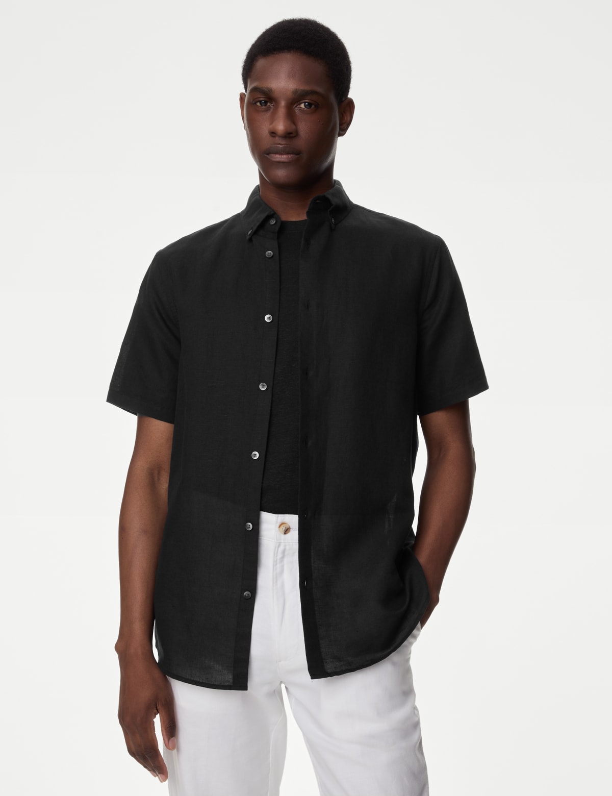 

Marks & Spencer Easy Iron Linen Rich Shirt (MALE, BLACK, S-REG)