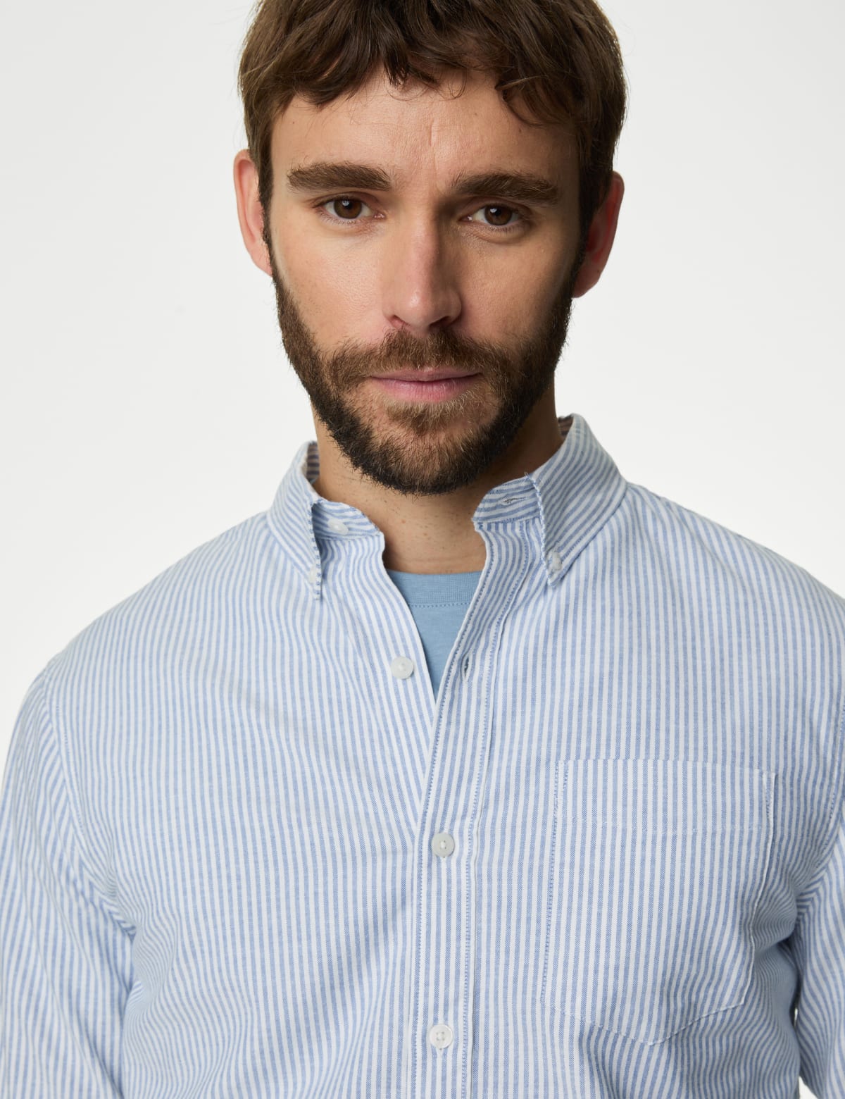 

Marks & Spencer Easy Iron Pure Cotton Striped Oxford Shirt (MALE, BLUE MIX, L-REG)
