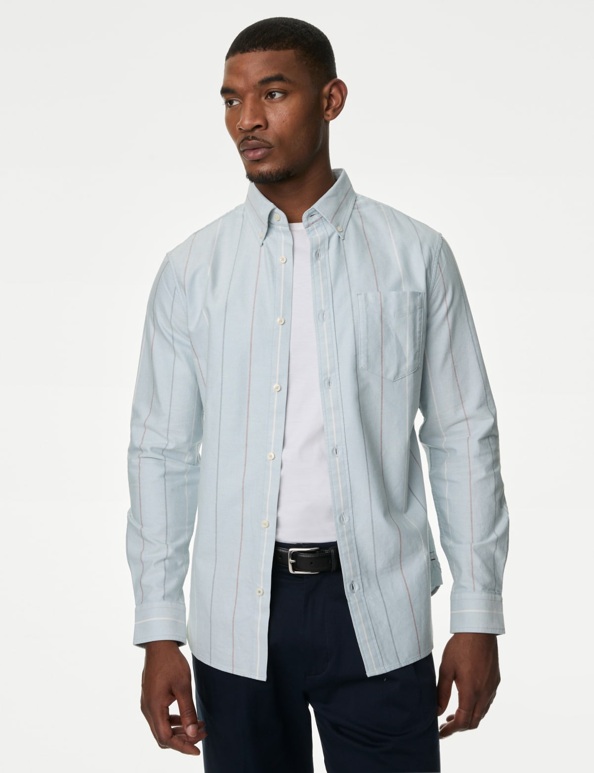 

Marks & Spencer Pure Cotton Striped Oxford Shirt (MALE, BLUE MIX, M-REG)