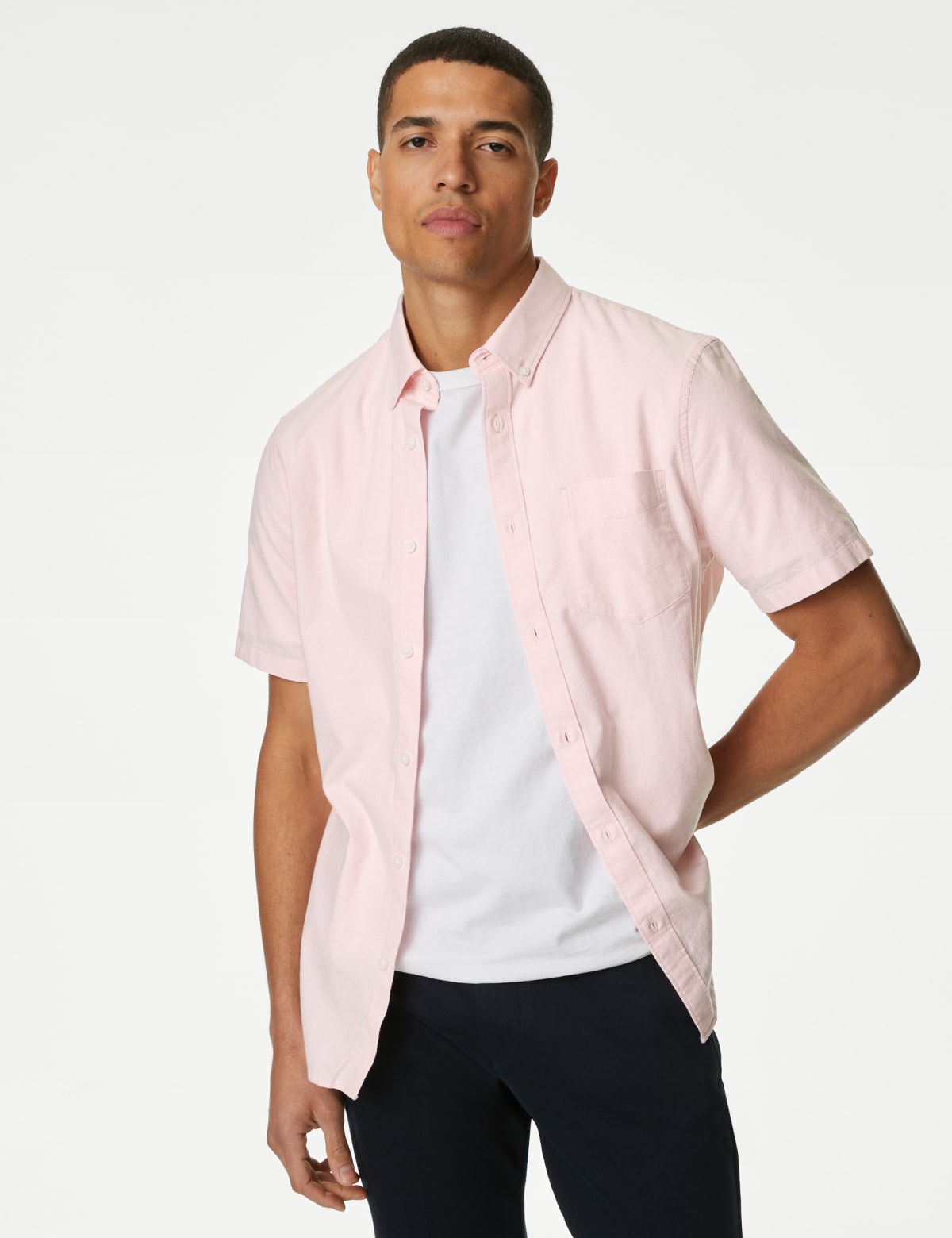 

Marks & Spencer Easy Iron Pure Cotton Oxford Shirt (MALE, LIGHT PINK, M)