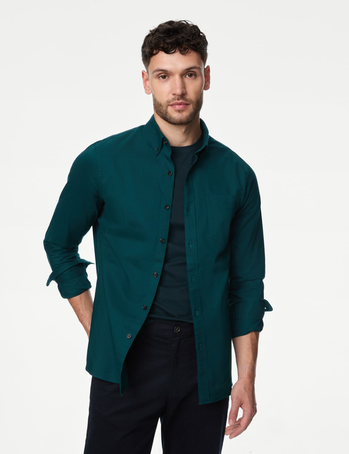 

Marks & Spencer Easy Iron Pure Cotton Oxford Shirt (MALE, EVERGREEN, XXXL-REG)