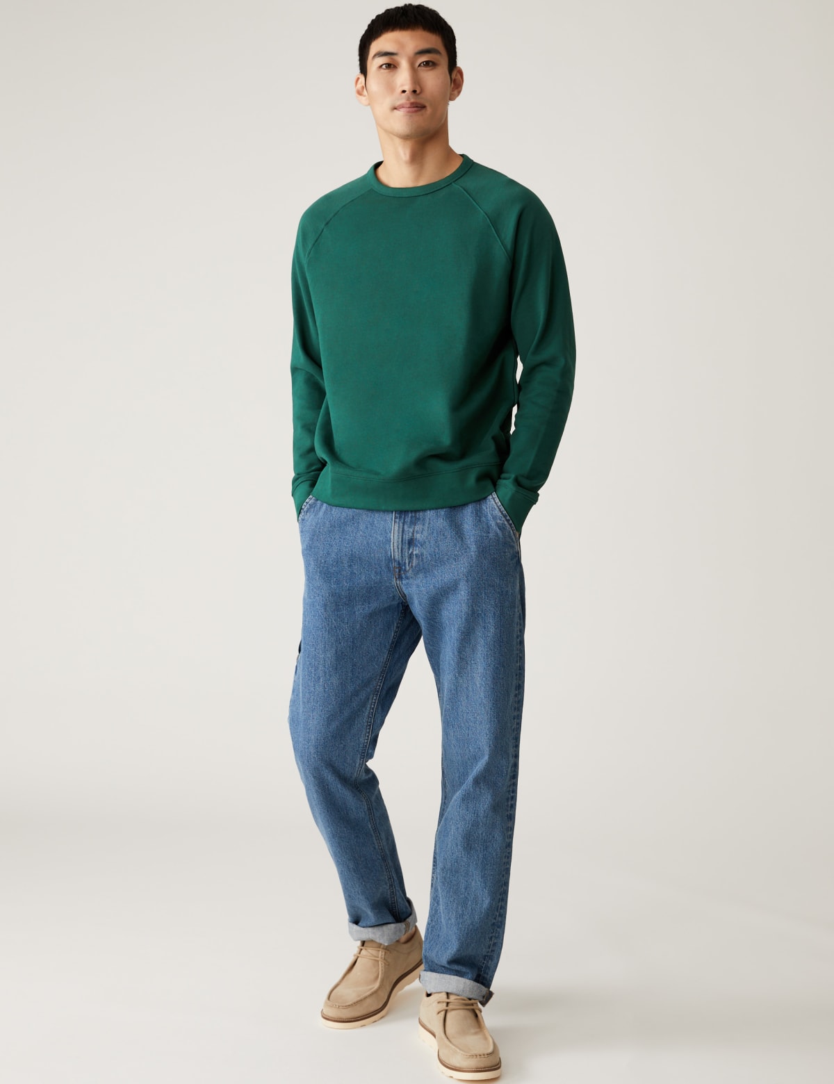 

Marks & Spencer Pure Cotton Raglan Crew Neck Sweatshirt (MALE, MEDIUM GREEN, S-STD)