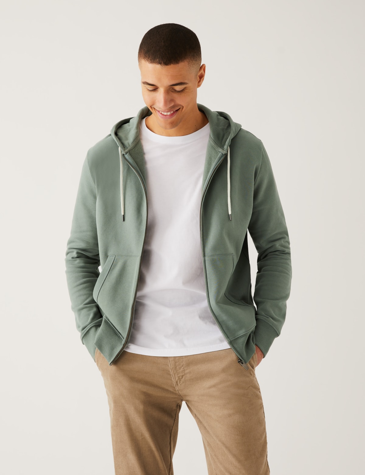 

Marks & Spencer Pure Cotton Zip Through Hoodie (MALE, DARK SAGE, XL-STD)