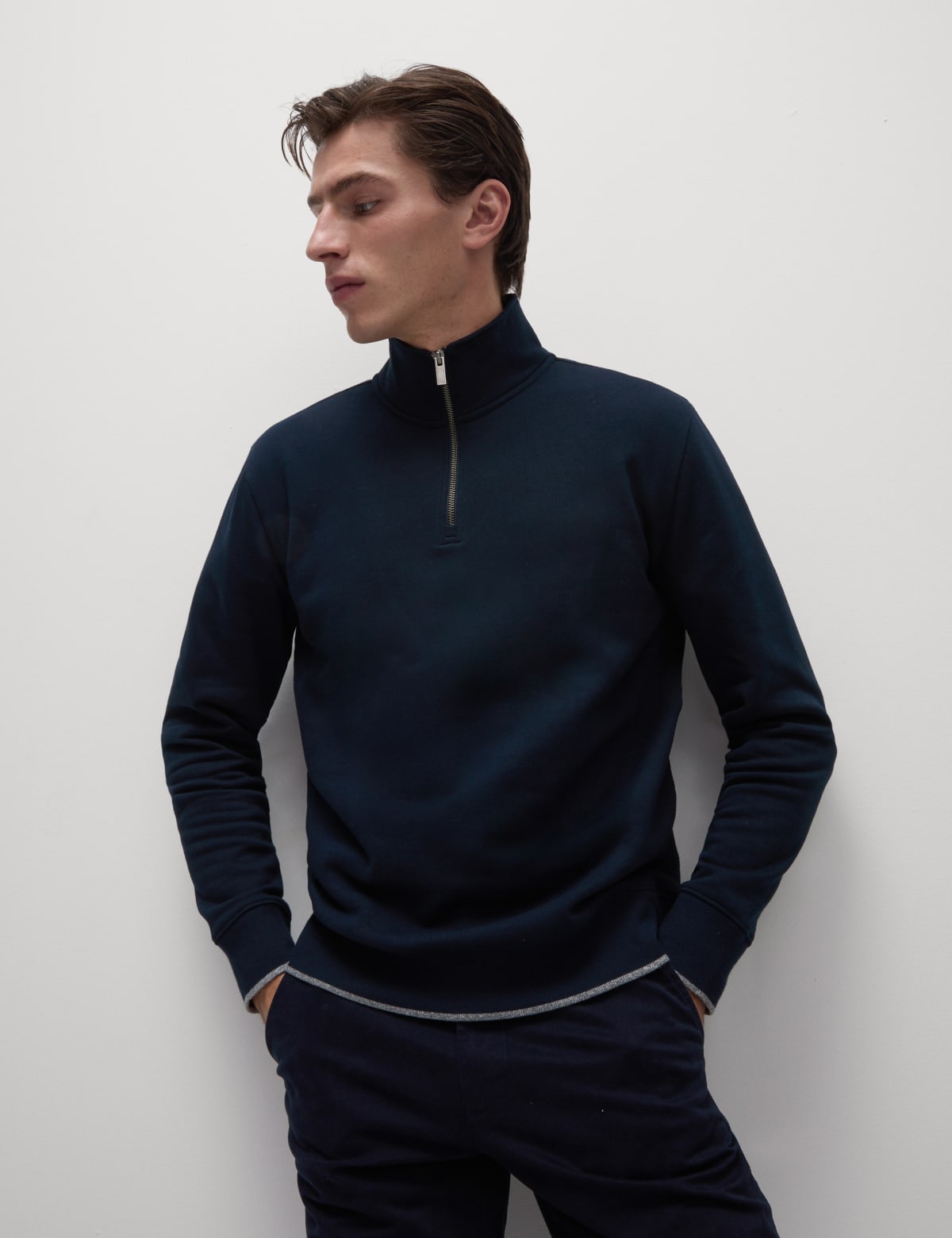 

Marks & Spencer Pure Cotton Half Zip Sweatshirt (MALE, DARK NAVY, XXL-REG)