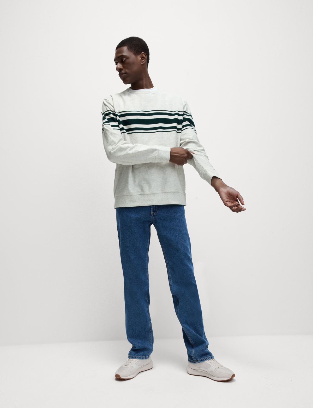 

Marks & Spencer Cotton Rich Waffle Striped Sweatshirt (MALE, GREY MIX, M-REG)