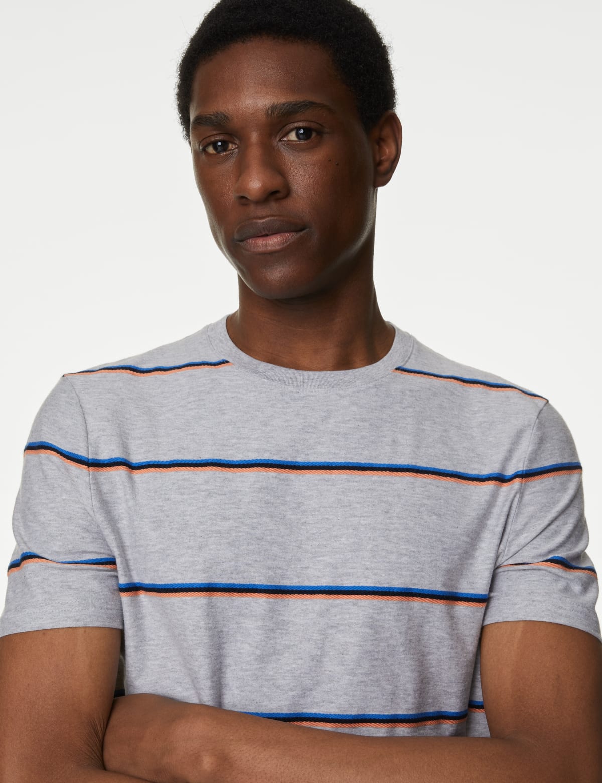 

Marks & Spencer Pure Cotton Textured Striped T-Shirt (MALE, GREY, XL-REG)