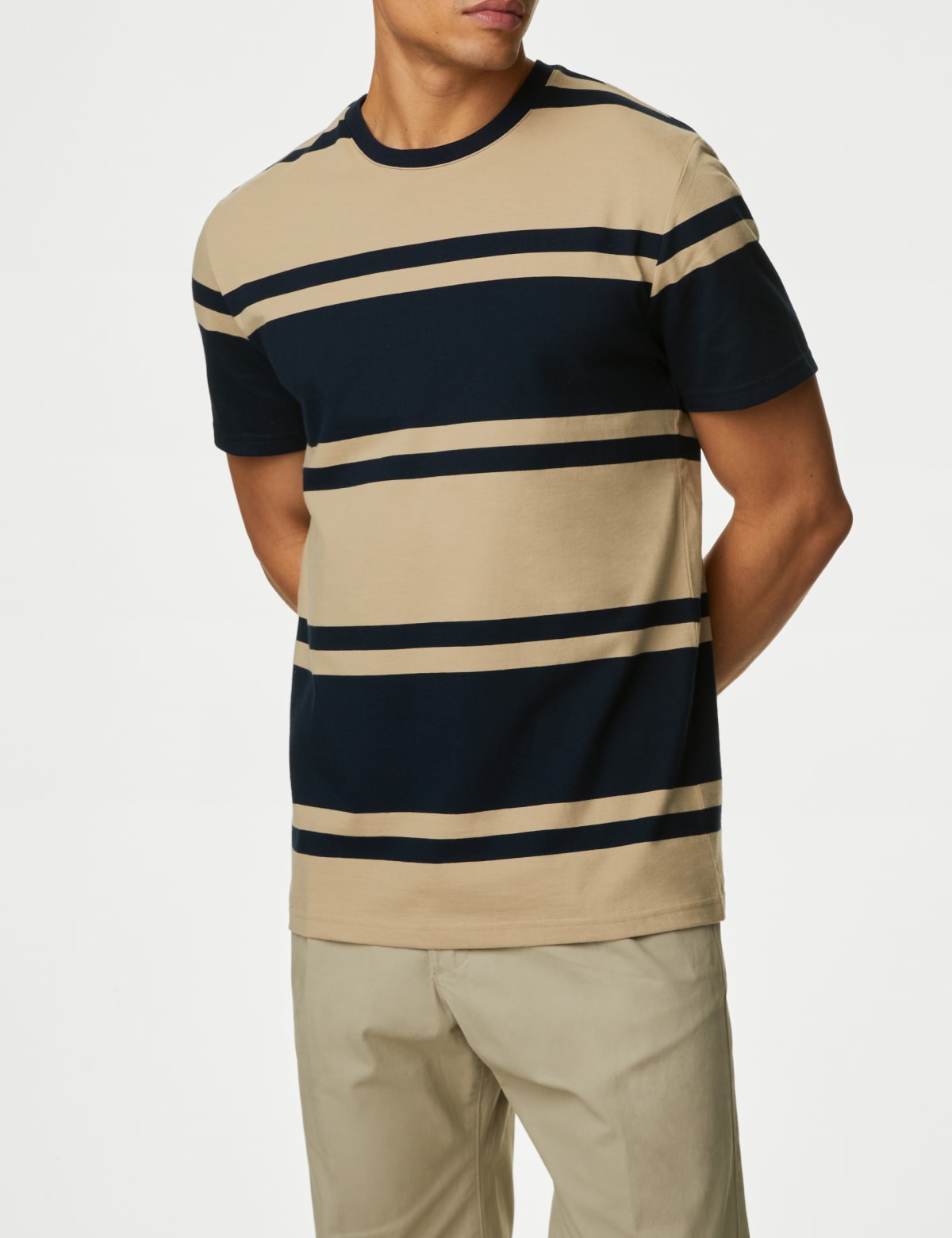 

Marks & Spencer Pure Cotton Colour Block Striped T-Shirt (MALE, NAVY MIX, XL-REG)