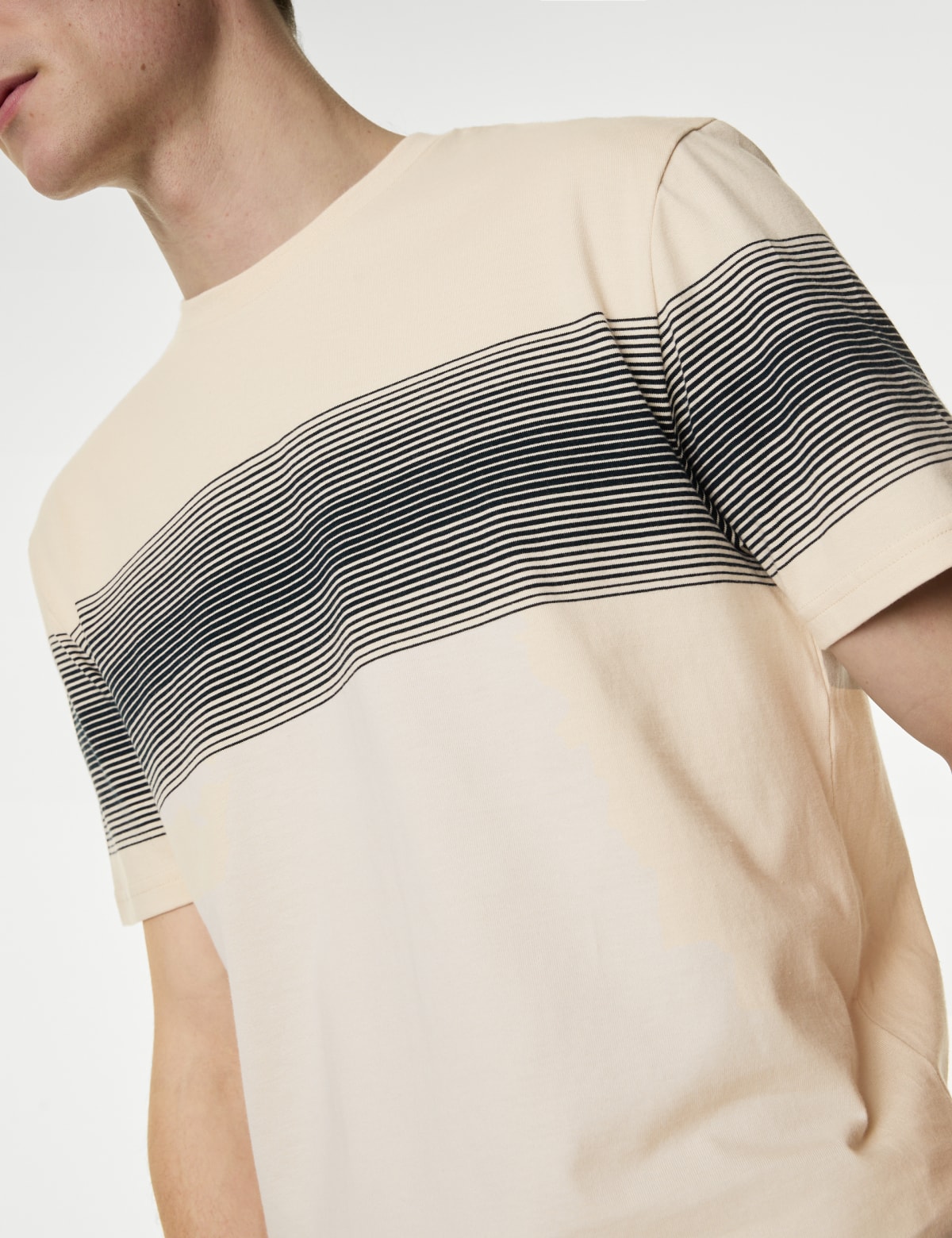 

Marks & Spencer Pure Cotton Striped Crew Neck T-Shirt (MALE, ECRU, L-REG)